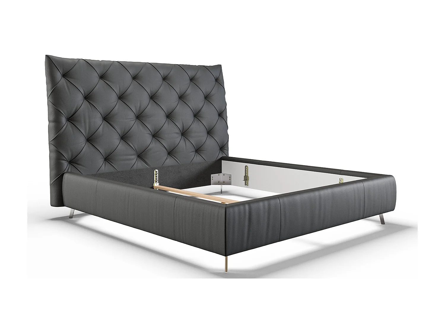 Cama tapizada - Negro piel - ANNY
