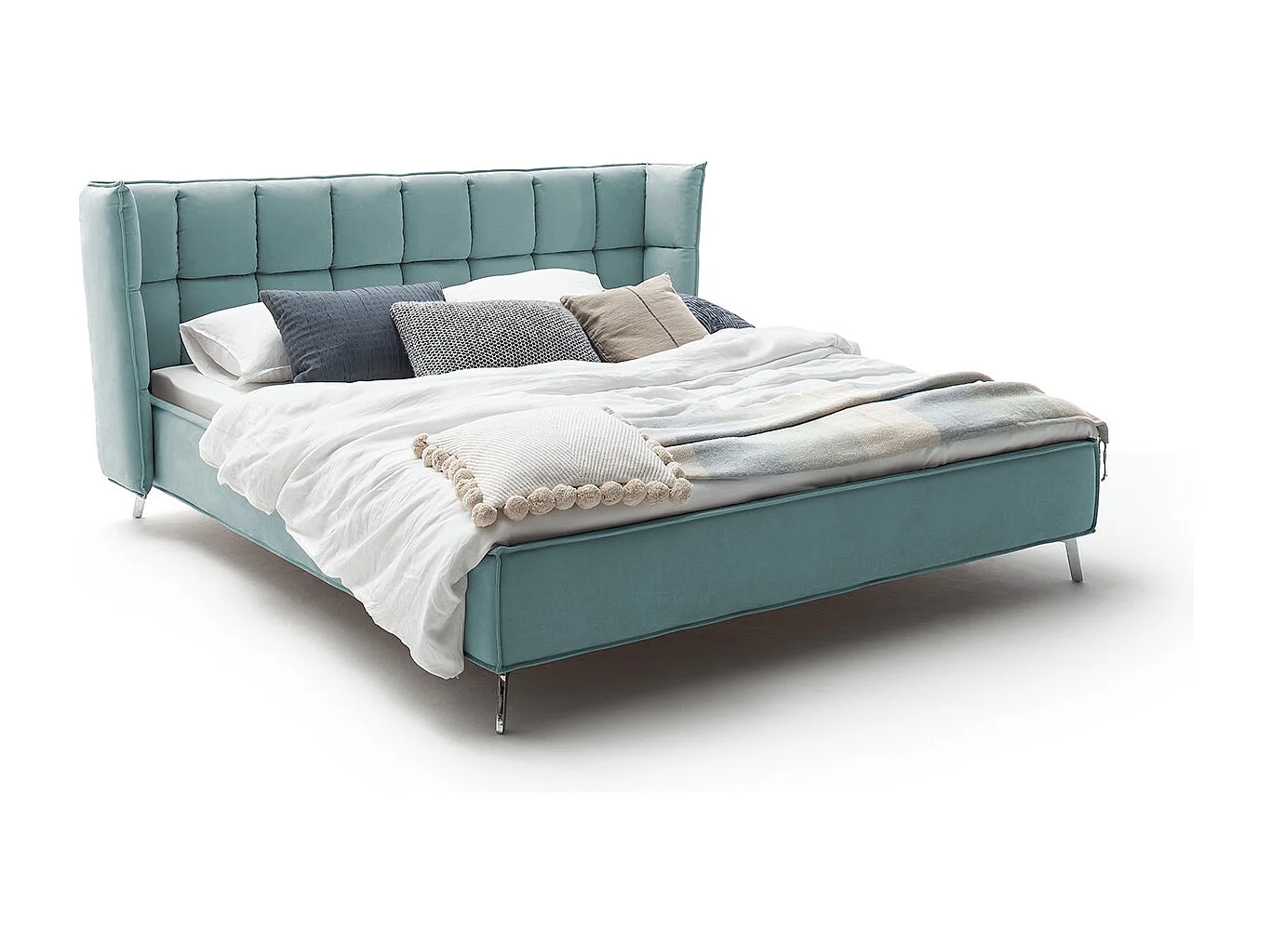 Lit - Bleu tissu tissé - SOFIA