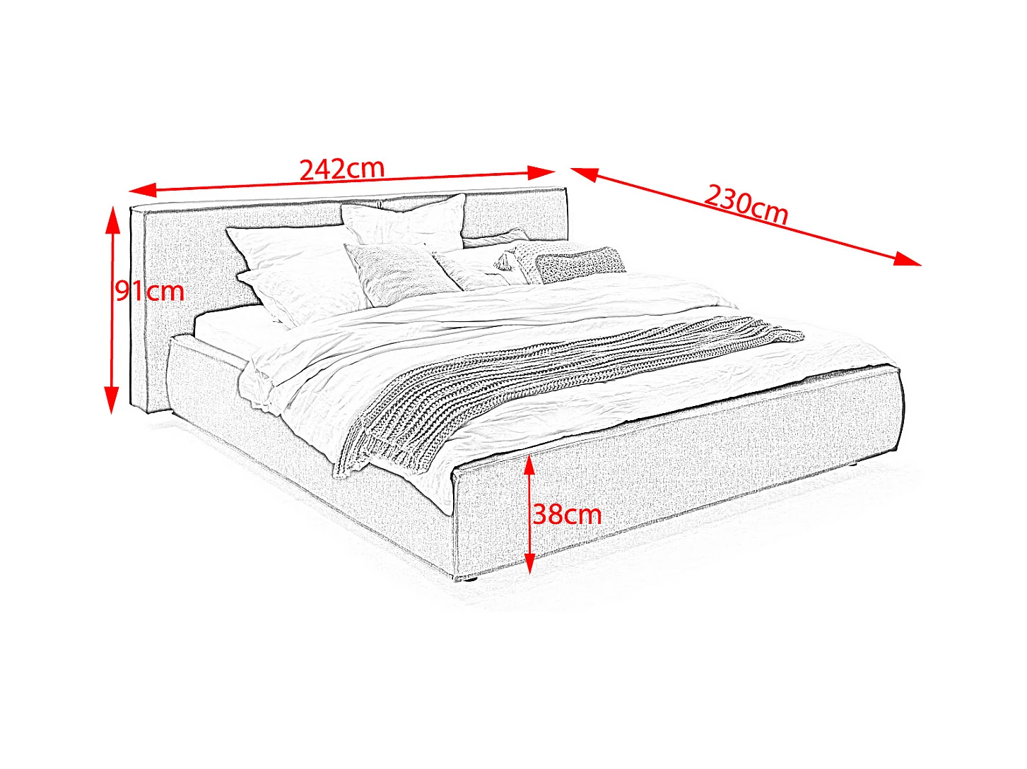 Polsterbett - Cremeweiß Flachgewebe - CARLO