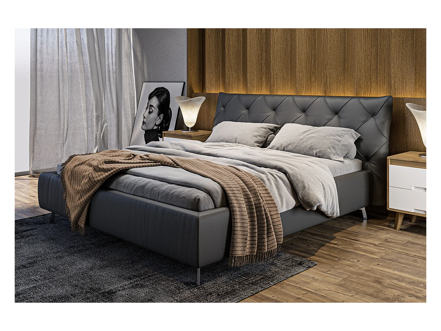 Polsterbett - Schwarz Leder - ANNY