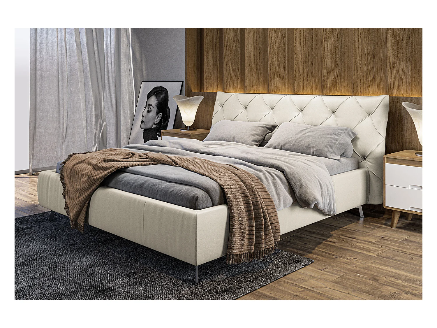 Lit - blanc cuir - ANNY