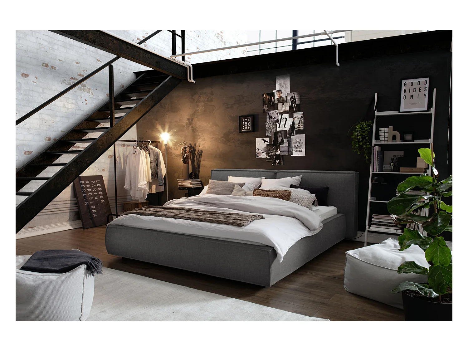 Lit - anthracite tissage plat - CARLO