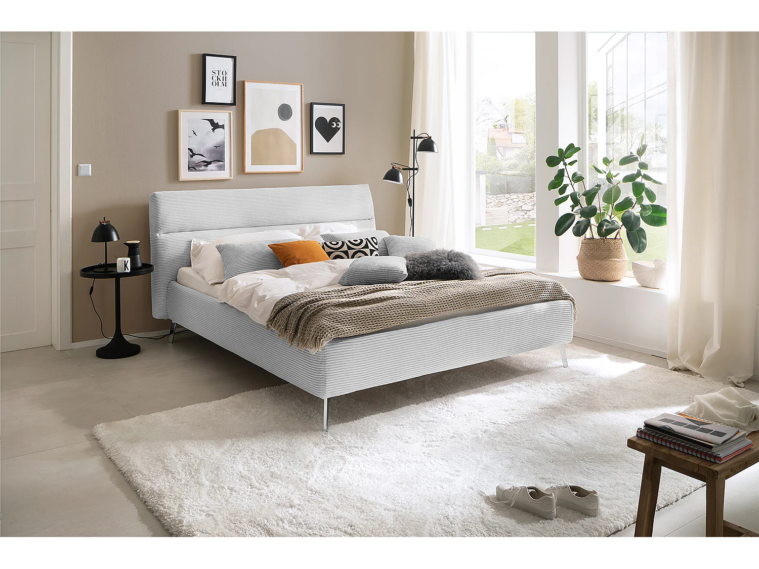 Lit - gris pierre velours côtelé - REMO