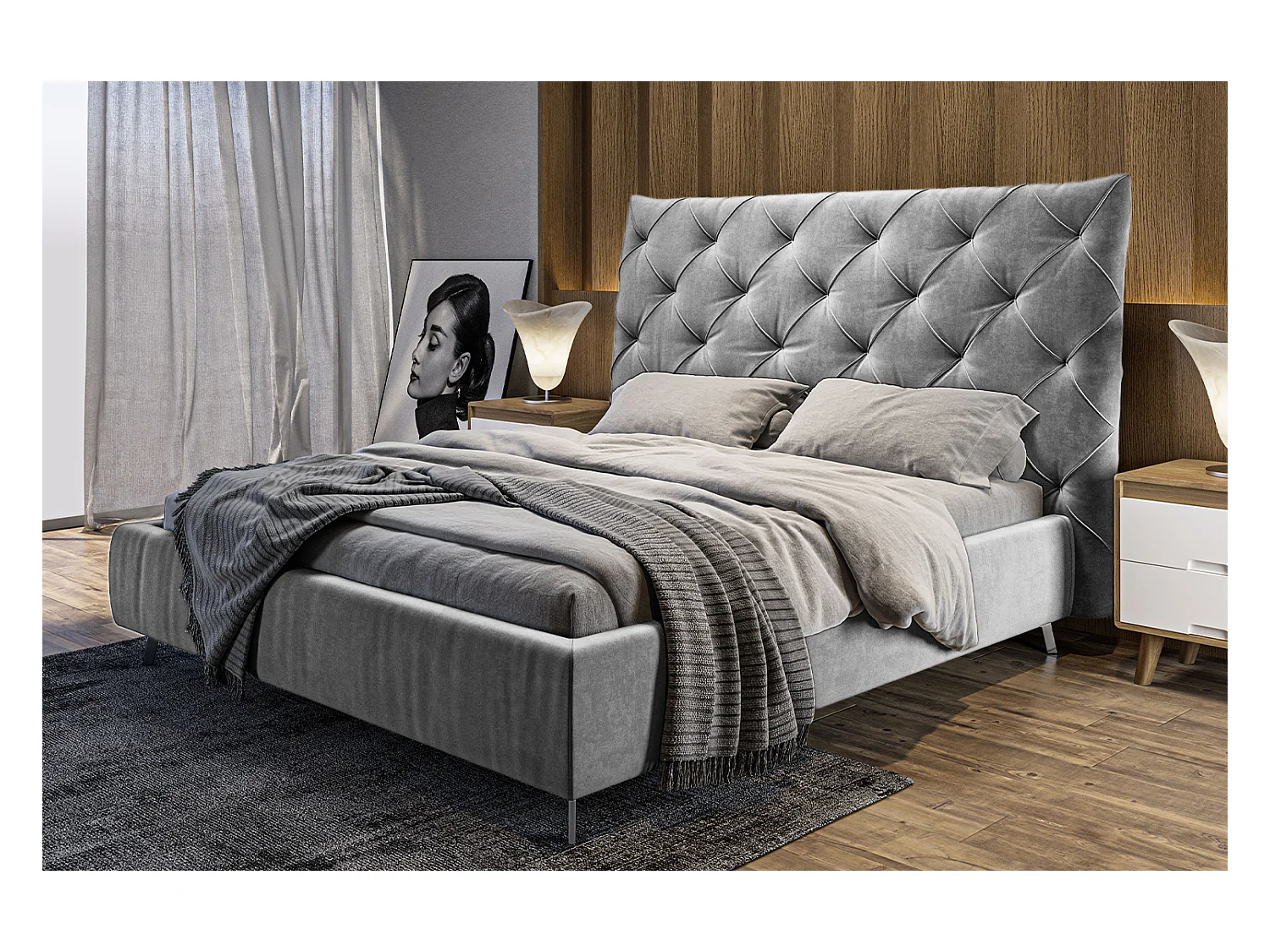 Lit - argent Velours - ANNY