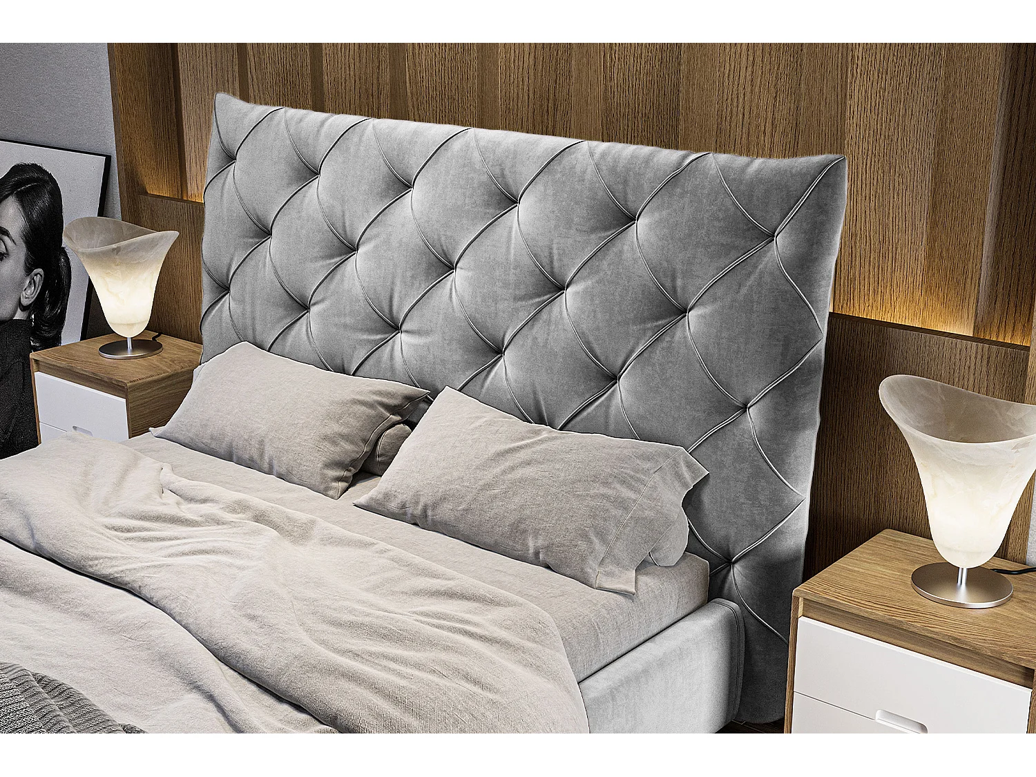 Lit rembourré - argent Velours - ANNY