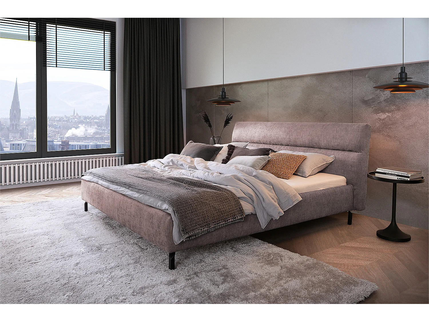 Polsterbett - Taupe Webstoff - REMO