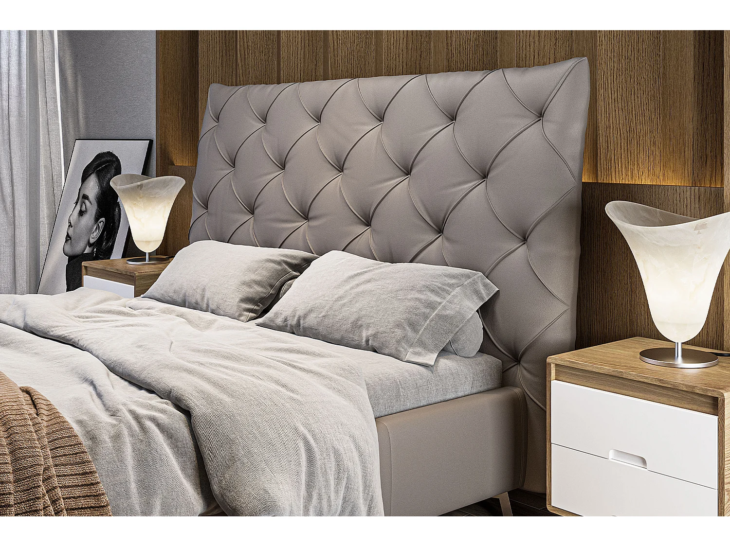 Polsterbett - Grau Leder - ANNY