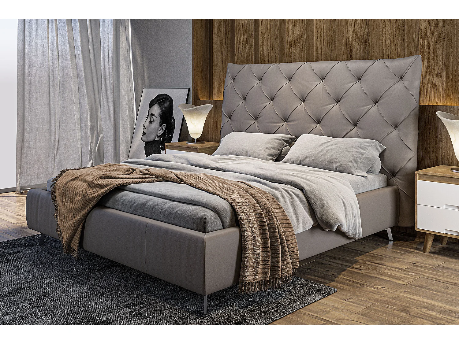 Polsterbett - Grau Leder - ANNY