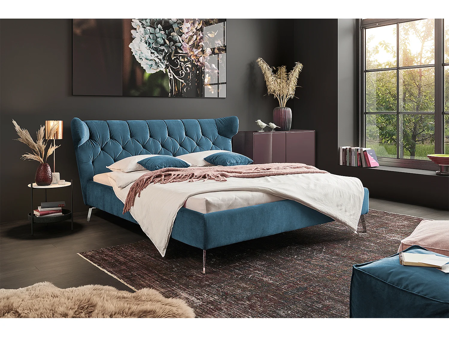 Polsterbett - Petrol Velvet - CHARME