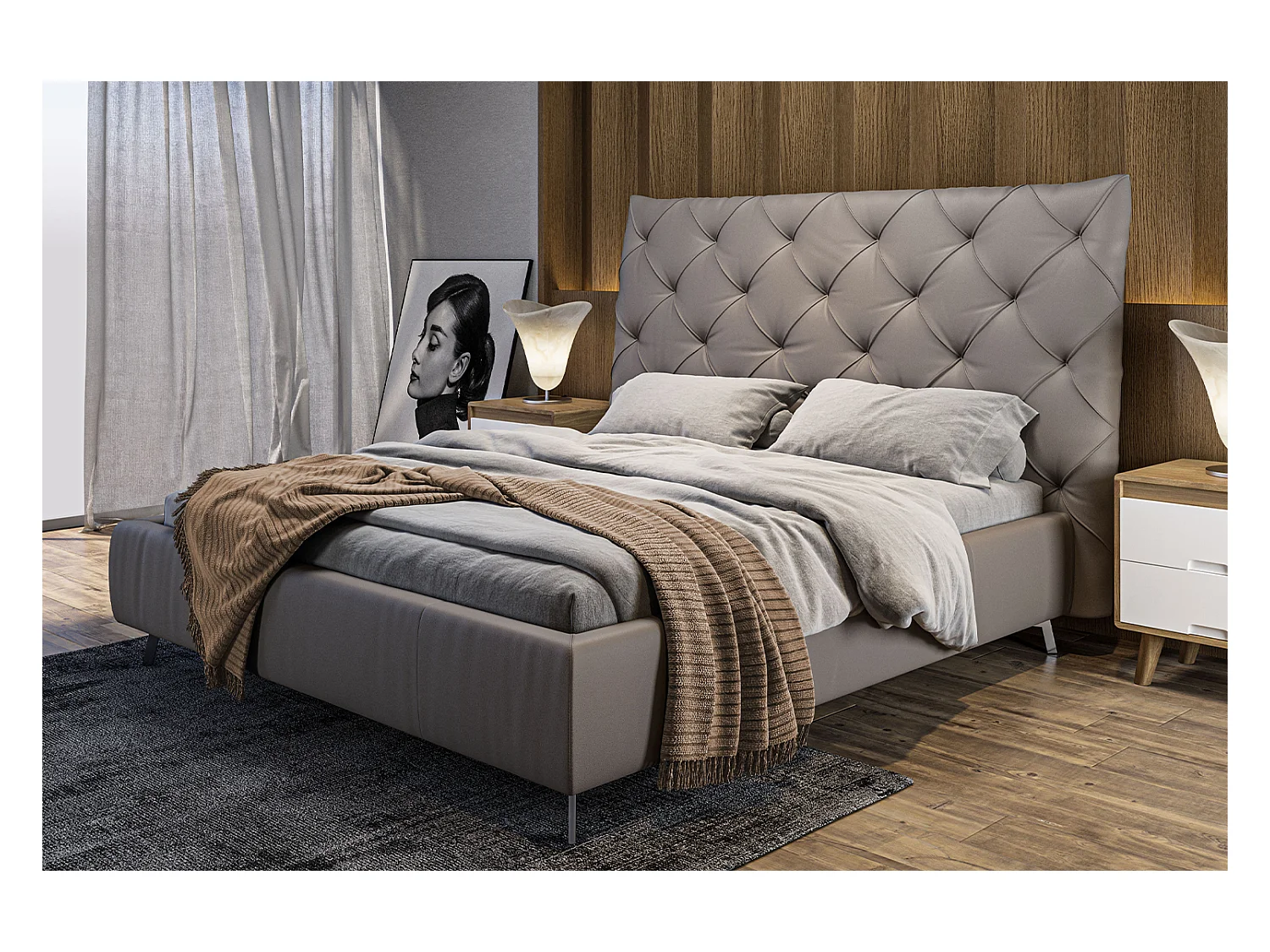 Lit - Gris cuir - ANNY