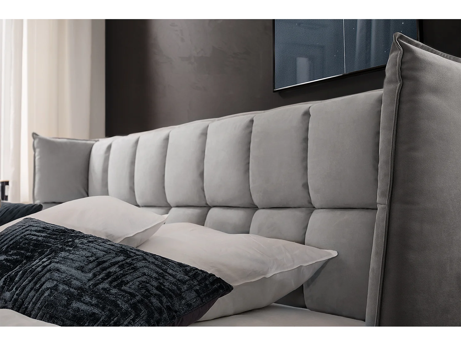 Lit - Gris tissu tissé - SOFIA