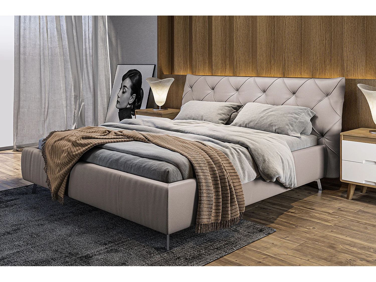 Lit - gris clair cuir - ANNY