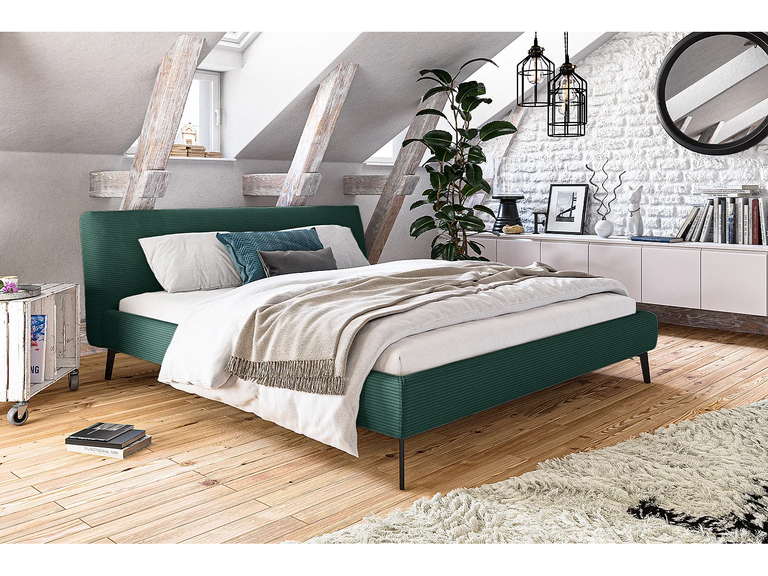 Letto - verde smeraldo velluto a coste - VALERIE