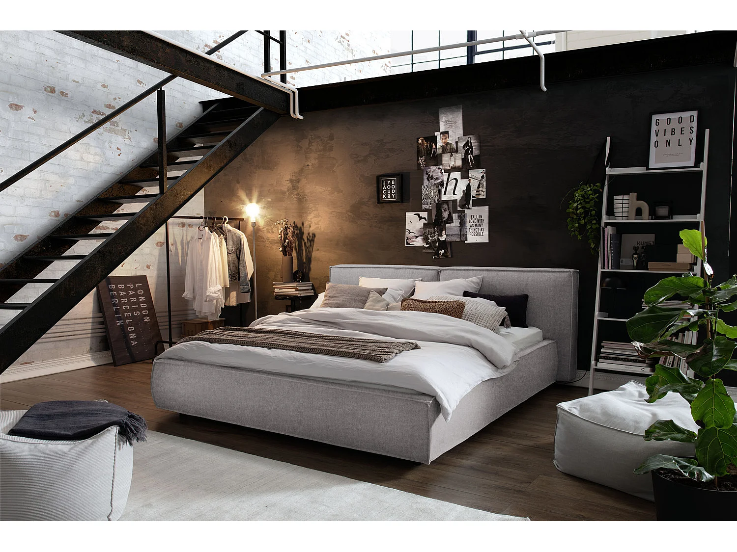 Cama tapizada - Gris tejido plano - CARLO