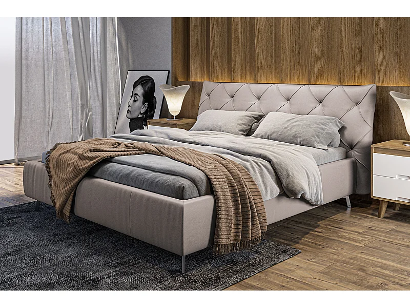 Lit - gris clair cuir - ANNY