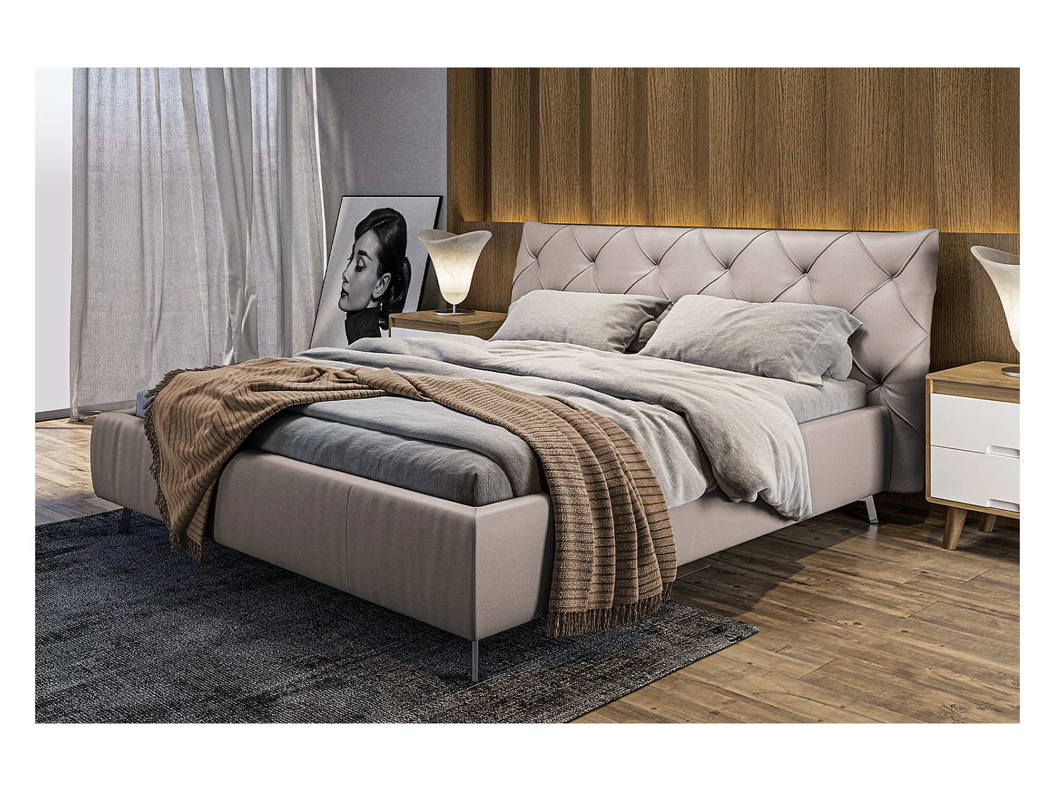 Lit - gris clair cuir - ANNY
