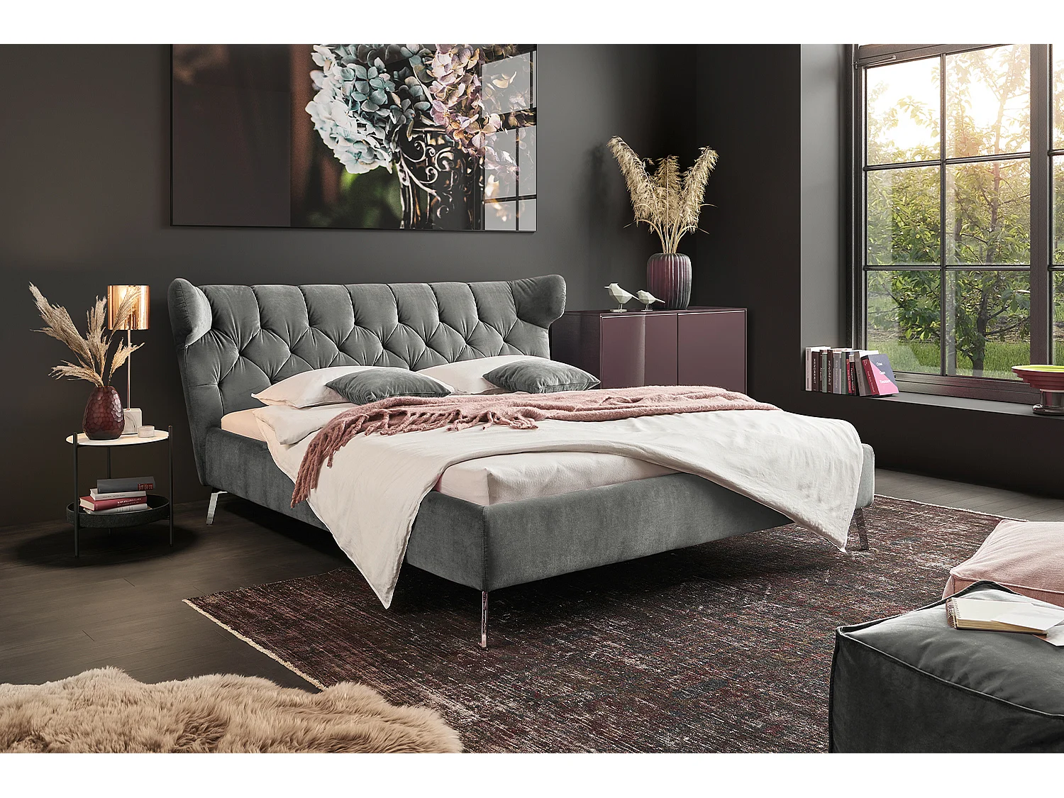 Polsterbett - Grau Velvet - CHARME
