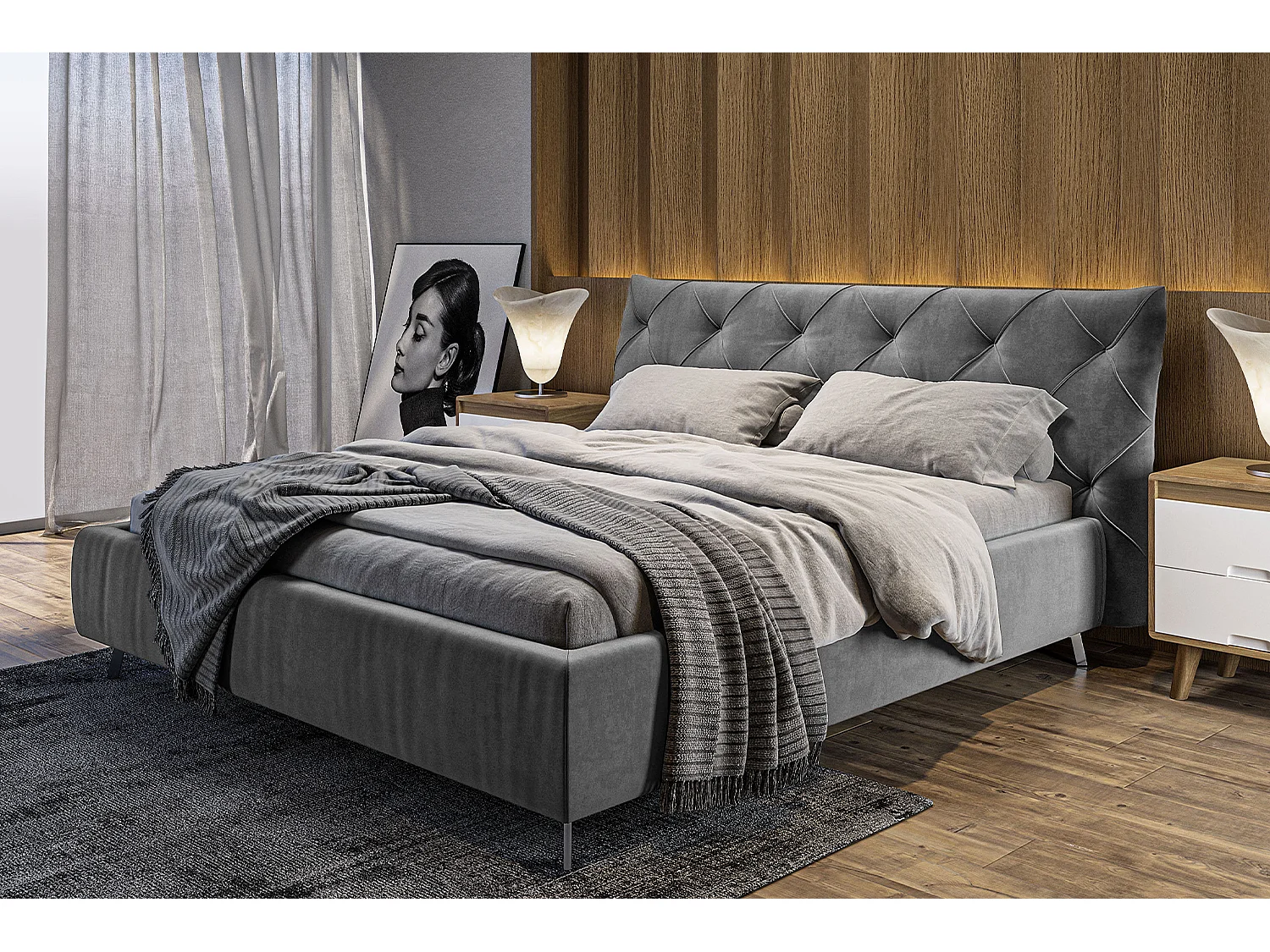 Cama - Gris terciopelo - ANNY