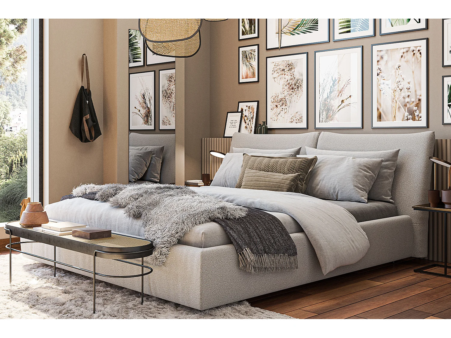 Lit - Gris velours côtelé - HENRY