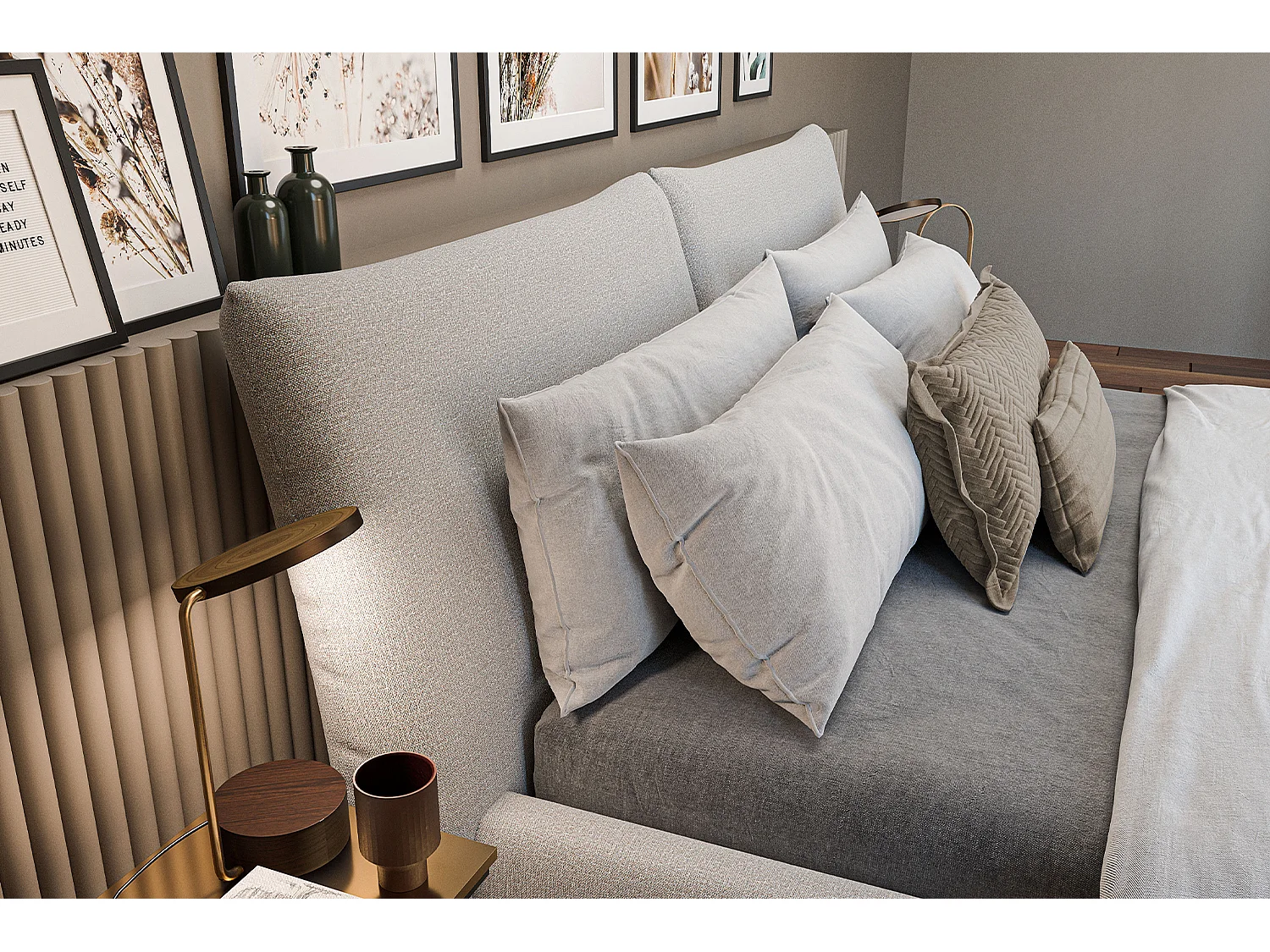 Lit - Gris velours côtelé - HENRY