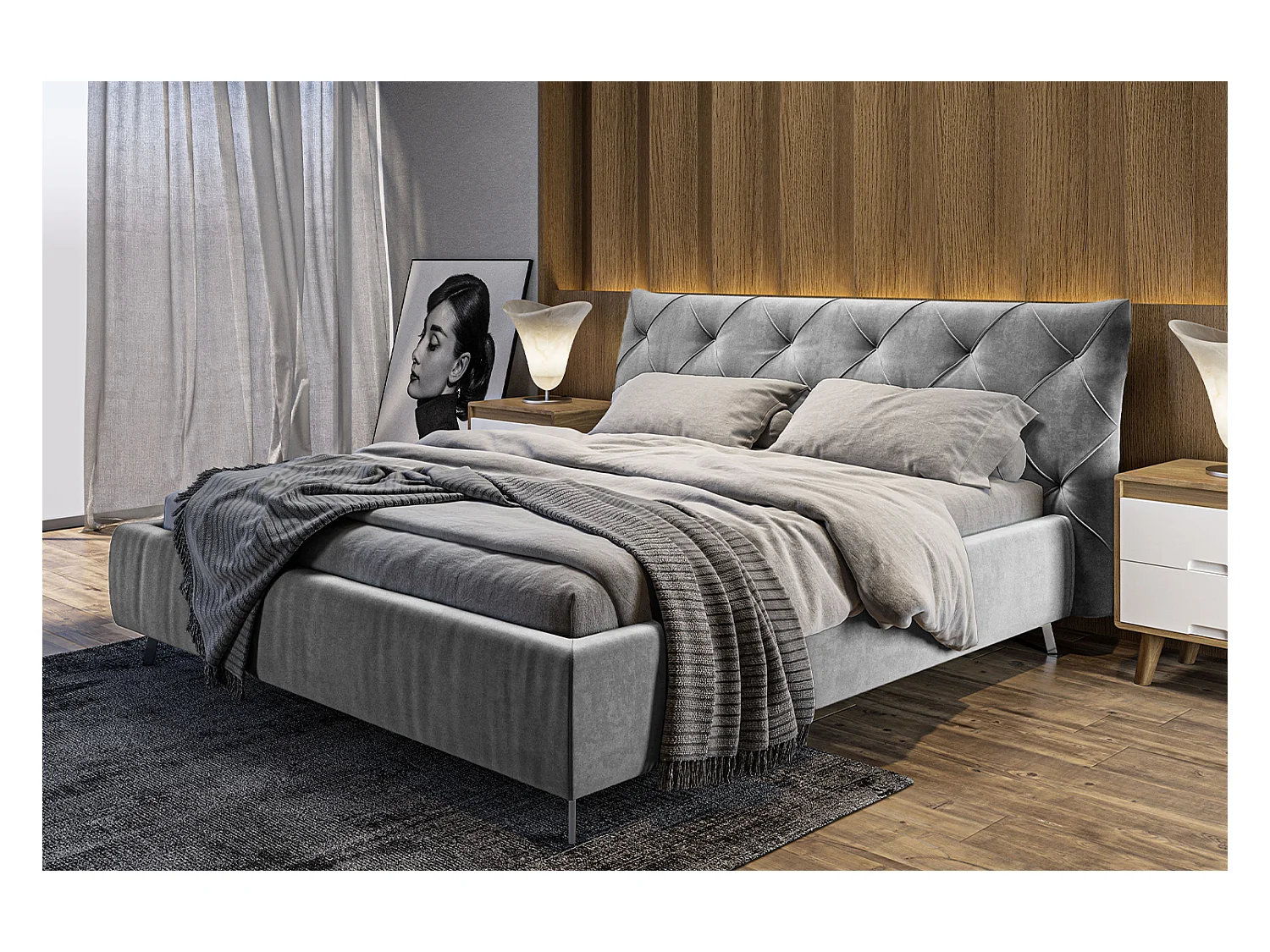 Lit - argent Velours - ANNY