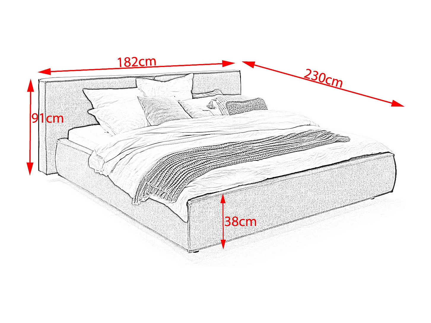 Cama tapizada - gris piedra tejido plano - CARLO