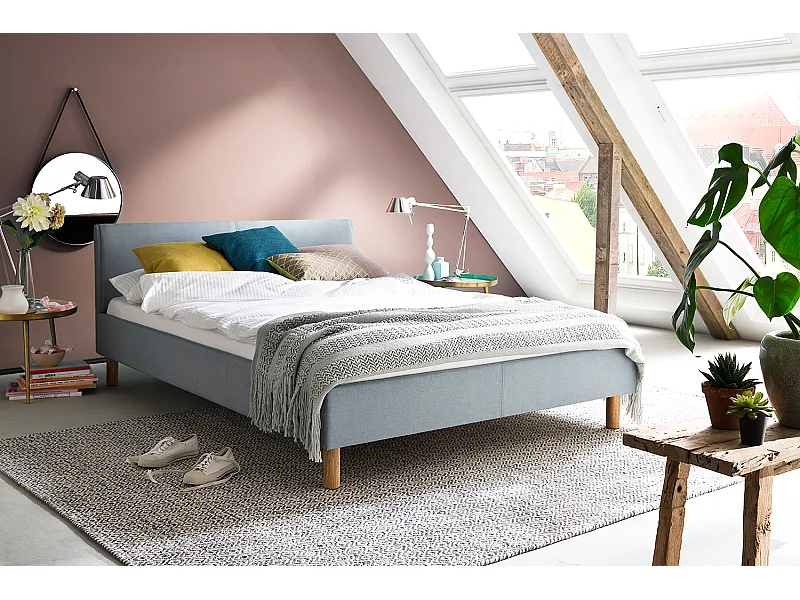 Lit - Bleu tissu tissé - LEO