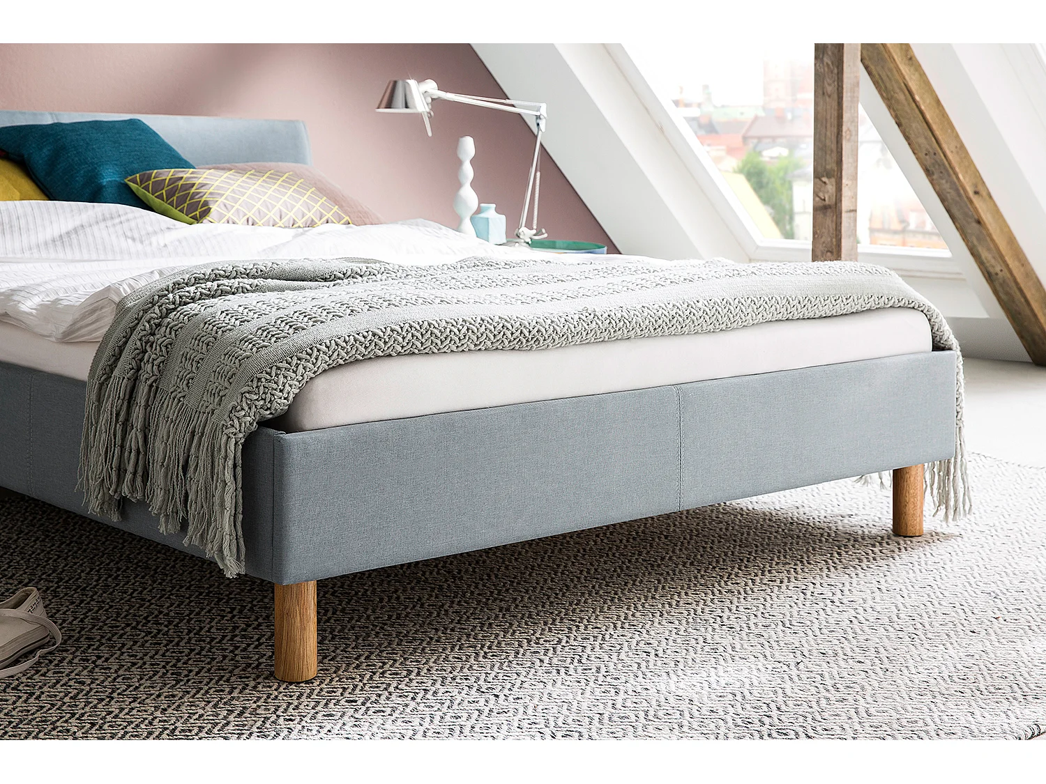 Polsterbett - Blau Webstoff - LEO