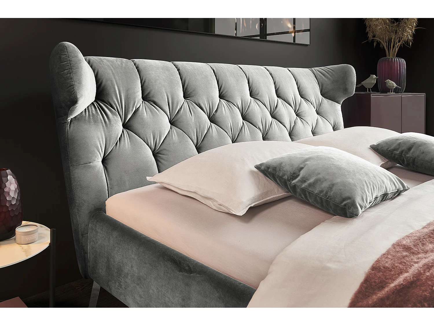 Lit - argent Velours - CHARME