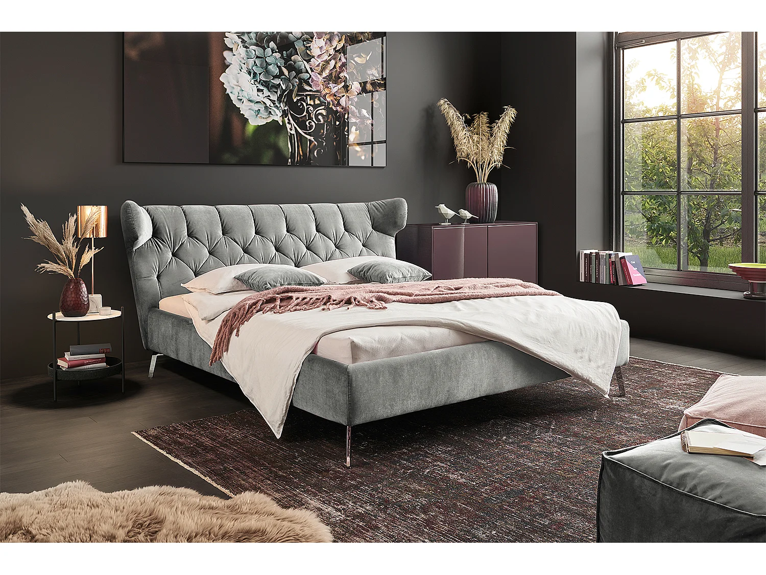 Lit - argent Velours - CHARME