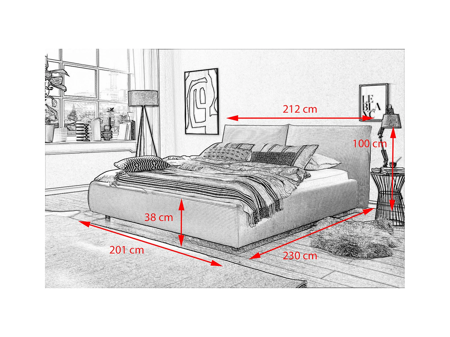 Lit - beige velours côtelé - HENRY