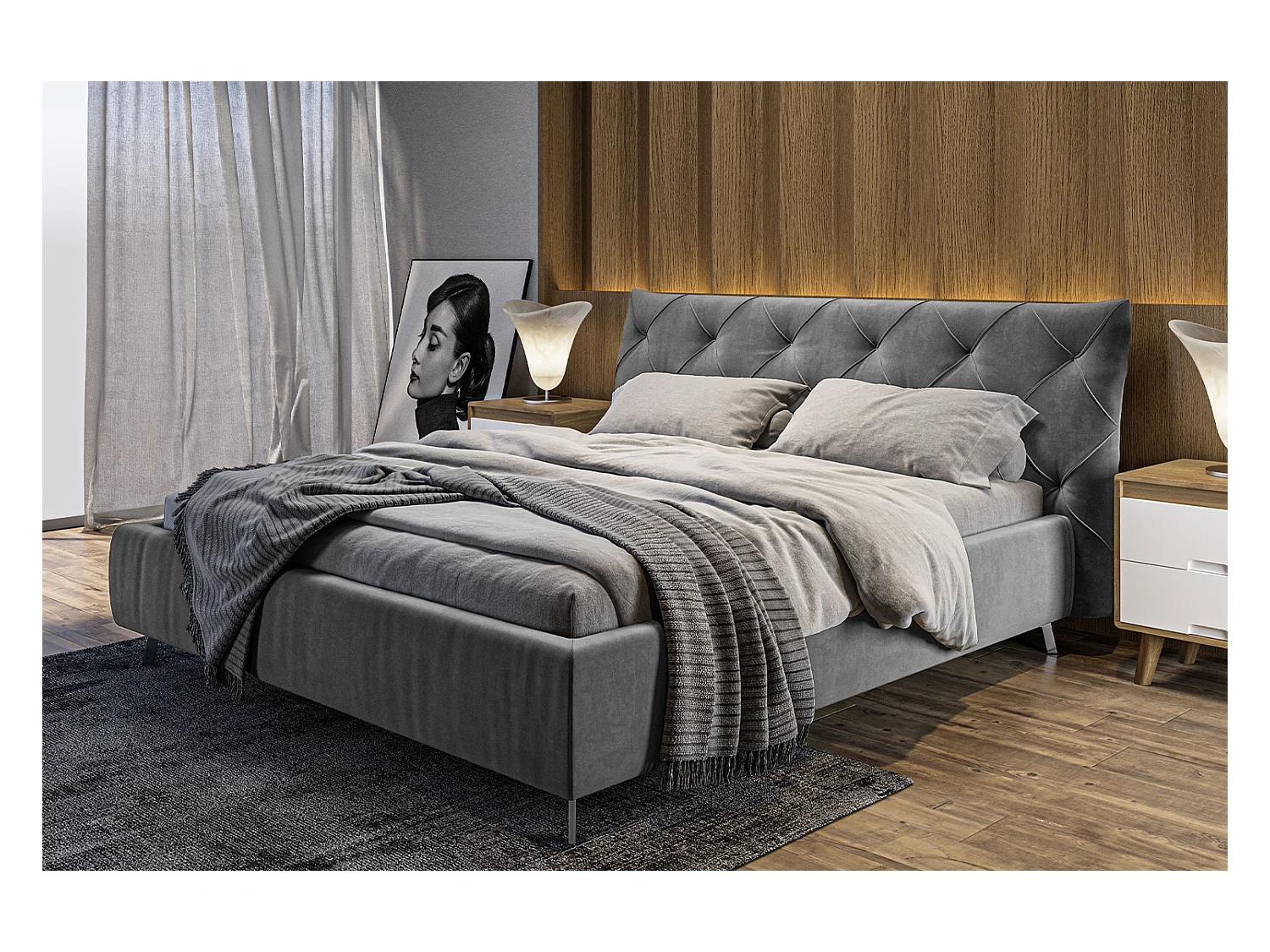 Polsterbett - Grau Velvet - ANNY