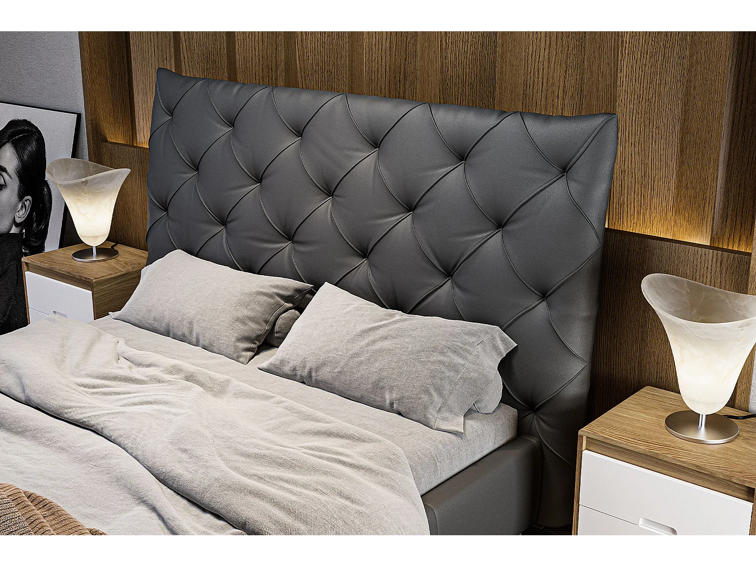 Cama - Negro piel - ANNY