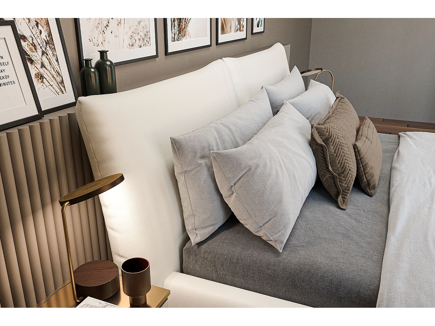 Polsterbett - Weiß Leder - HENRY