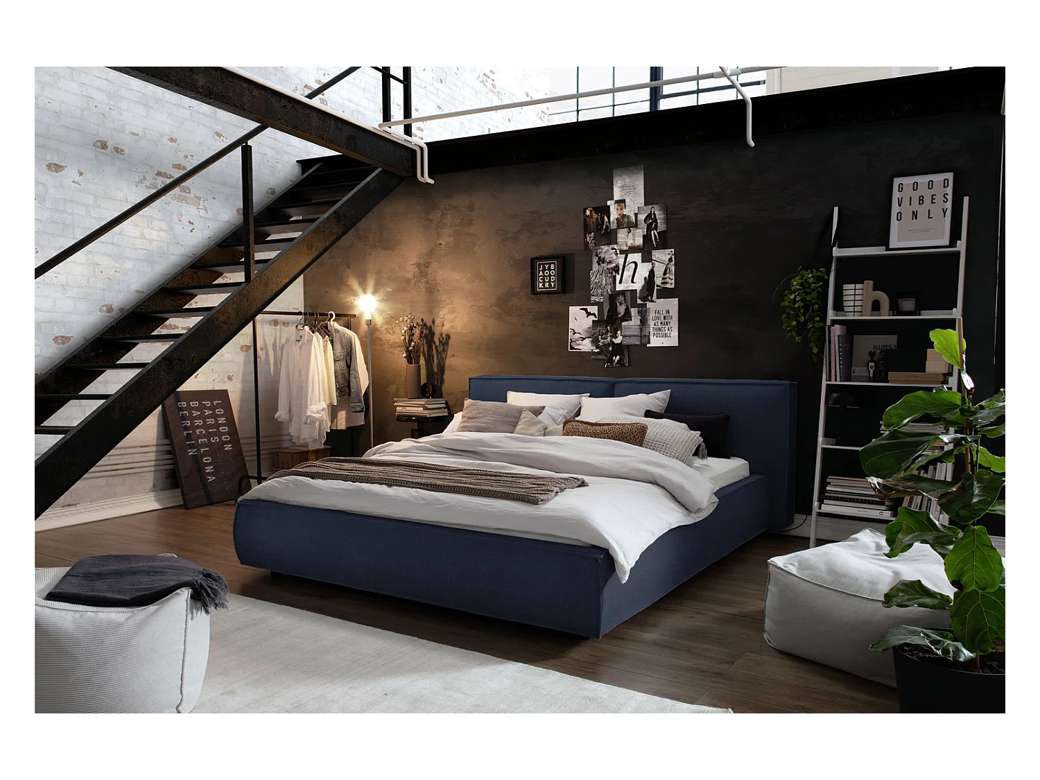 Lit - Bleu tissage plat - CARLO