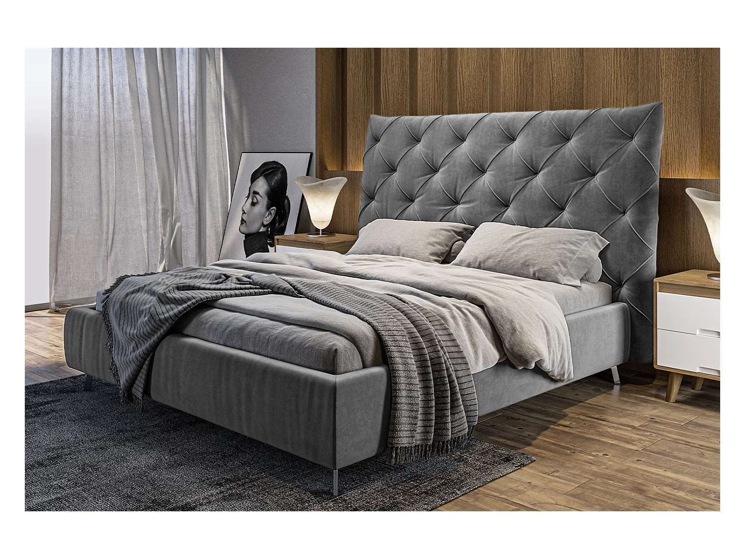 Polsterbett - Grau Velvet - ANNY