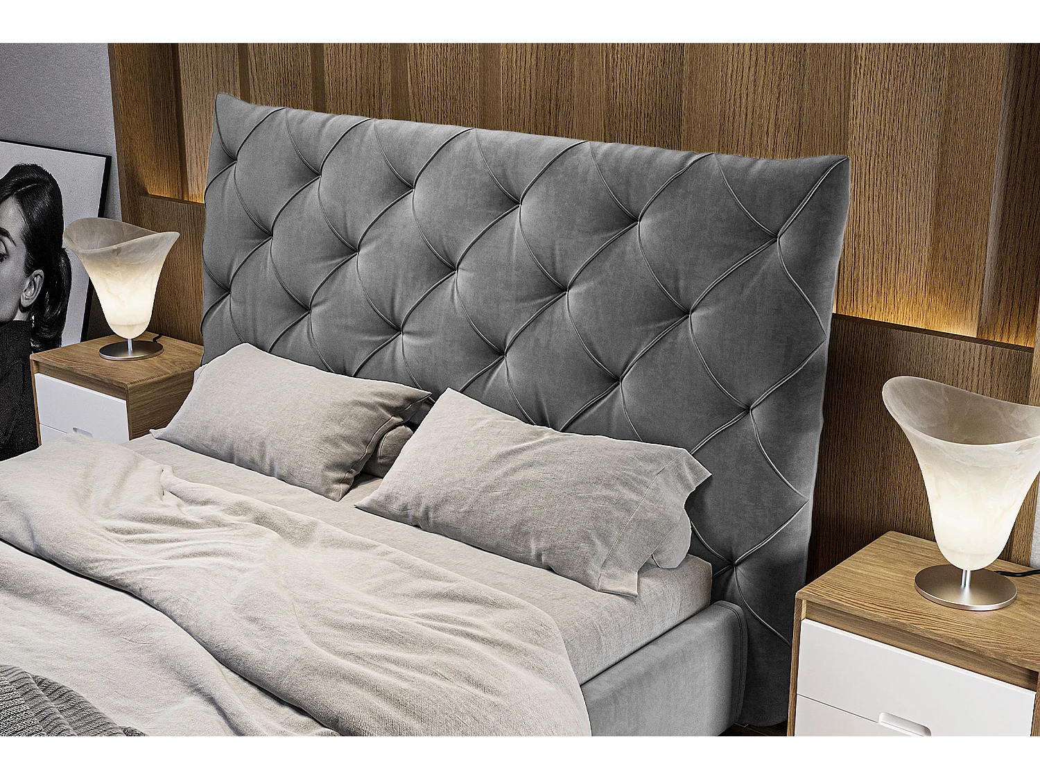 Cama - Gris terciopelo - ANNY