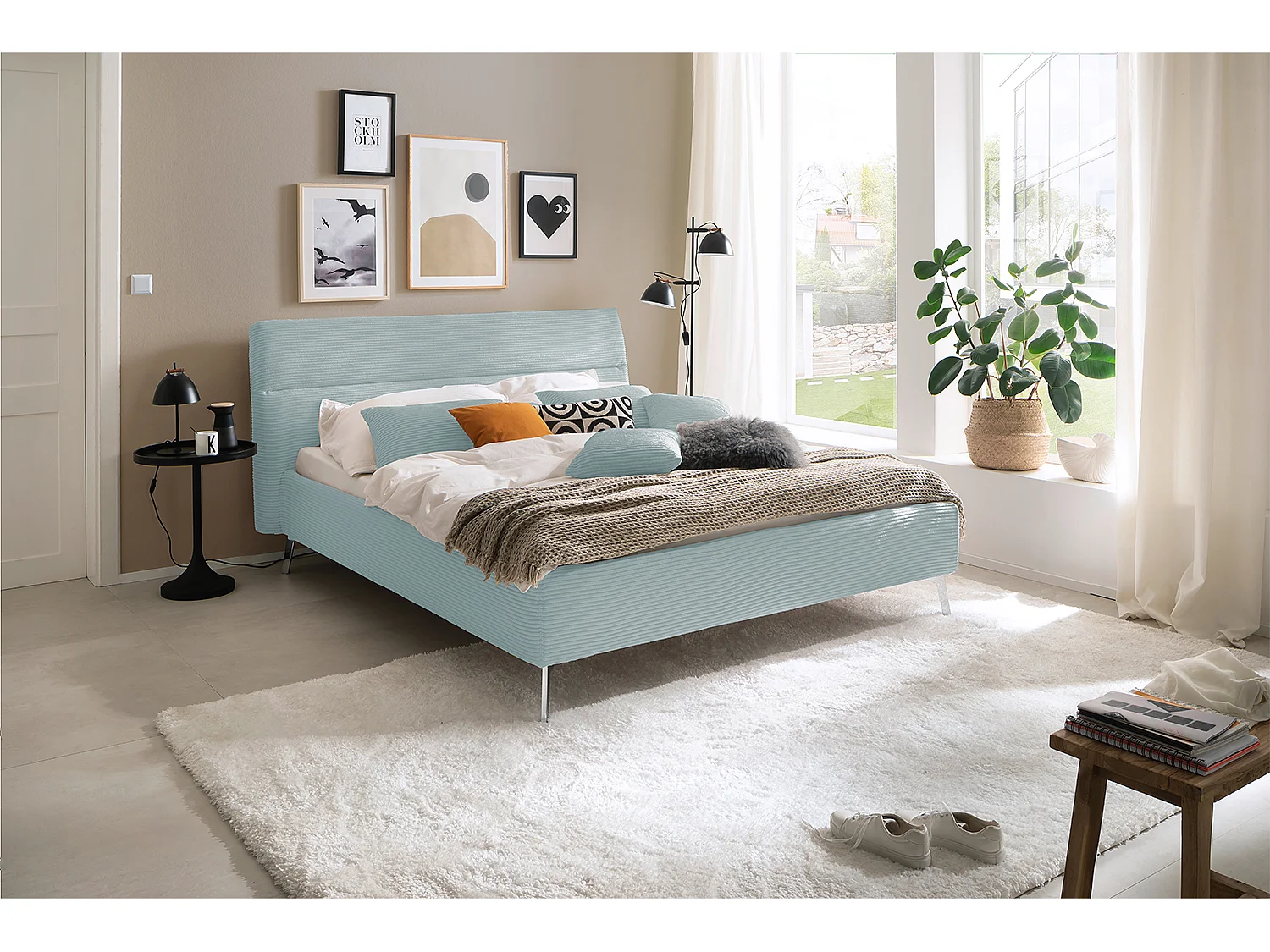 Lit - bleu clair velours côtelé - REMO