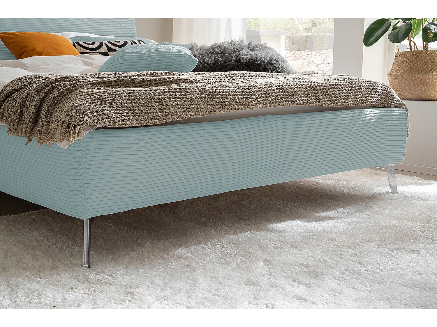 Lit - bleu clair velours côtelé - REMO