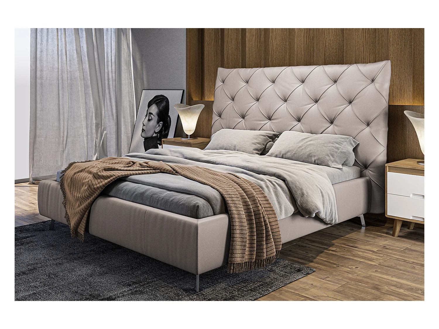 Lit - gris clair cuir - ANNY