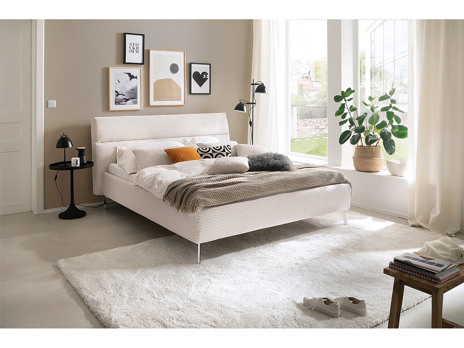 Polsterbett - Weiß Cord - REMO