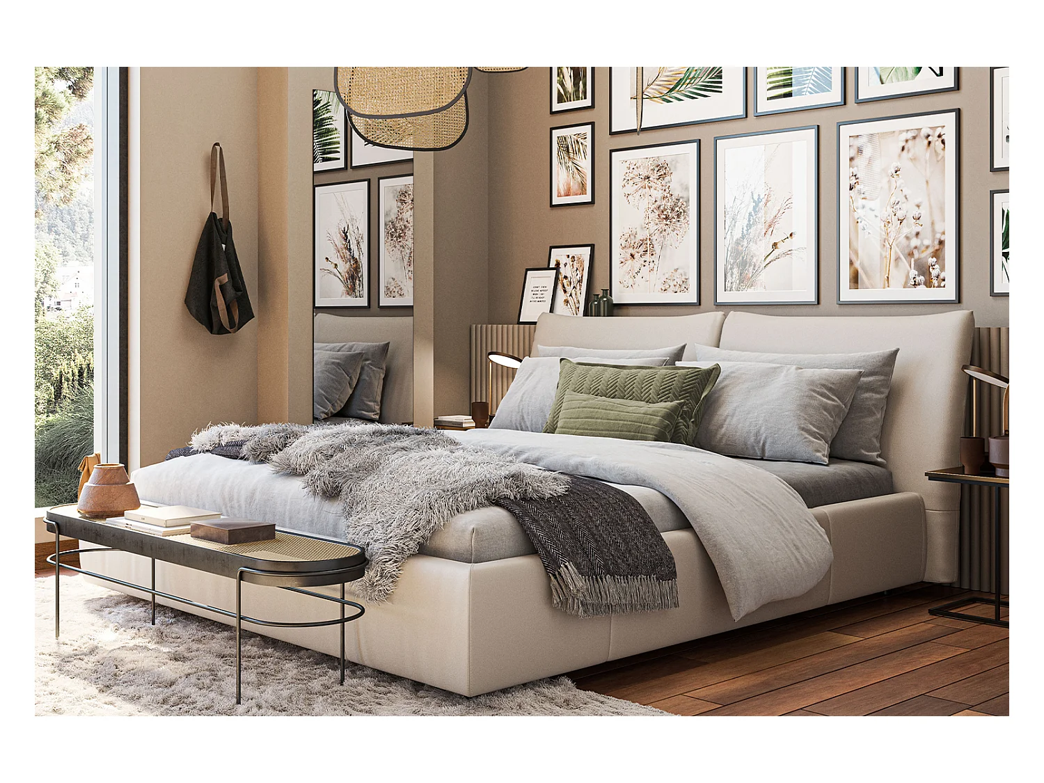 Lit - gris clair cuir - HENRY