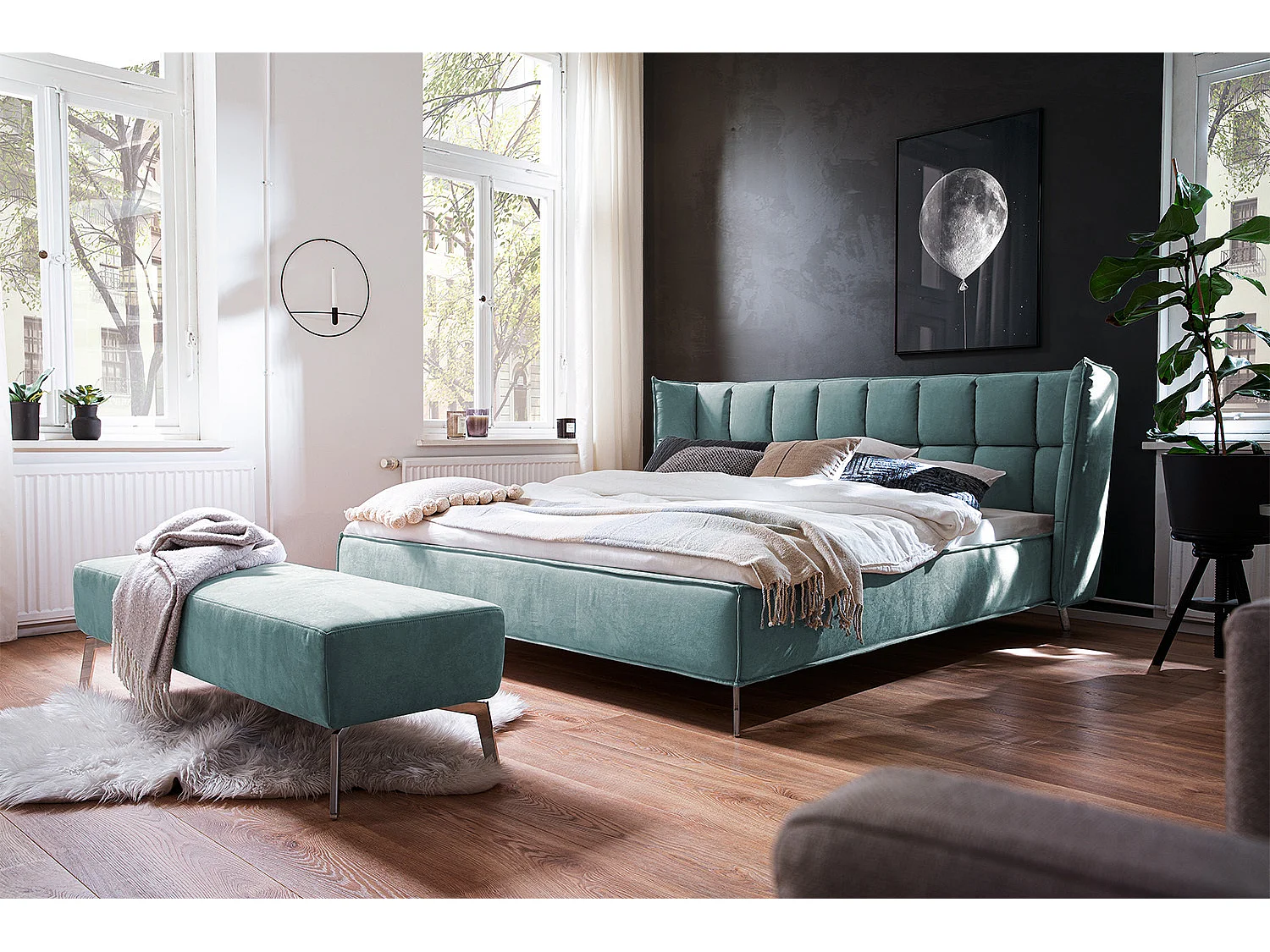 Polsterbett - Blau Webstoff - SOFIA