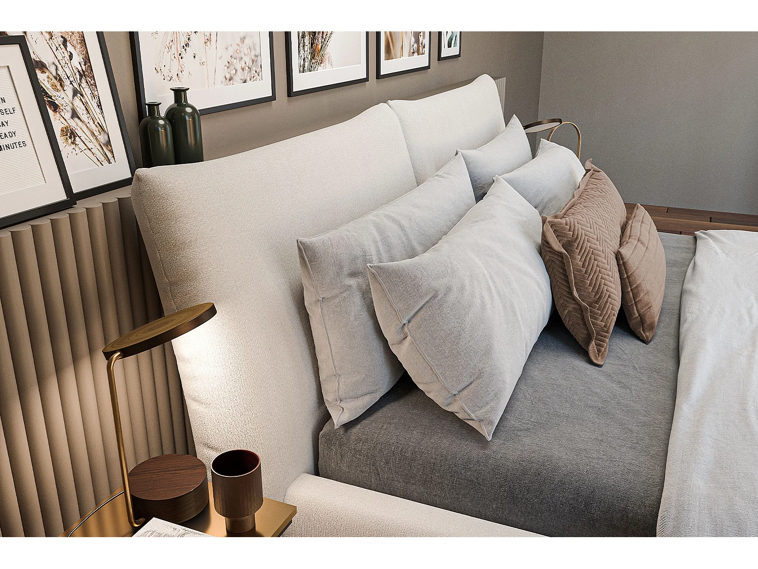 Lit - beige velours côtelé - HENRY