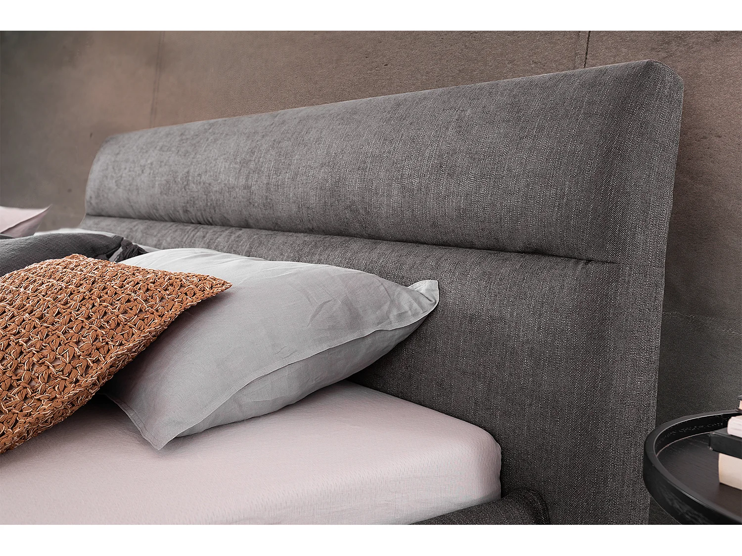 Lit - Gris tissu tissé - REMO