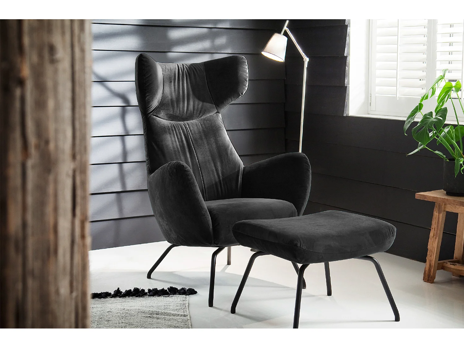 Hocker - Schwarz Velvet - LOTTE