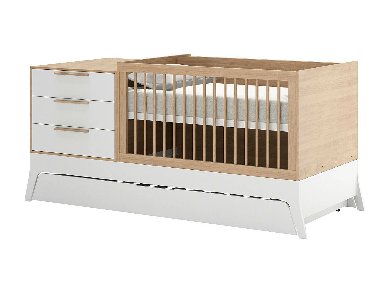 Lit bébé combiné et évolutif 70x140 cm panneaux de fibres blanc et bois CHARLIE