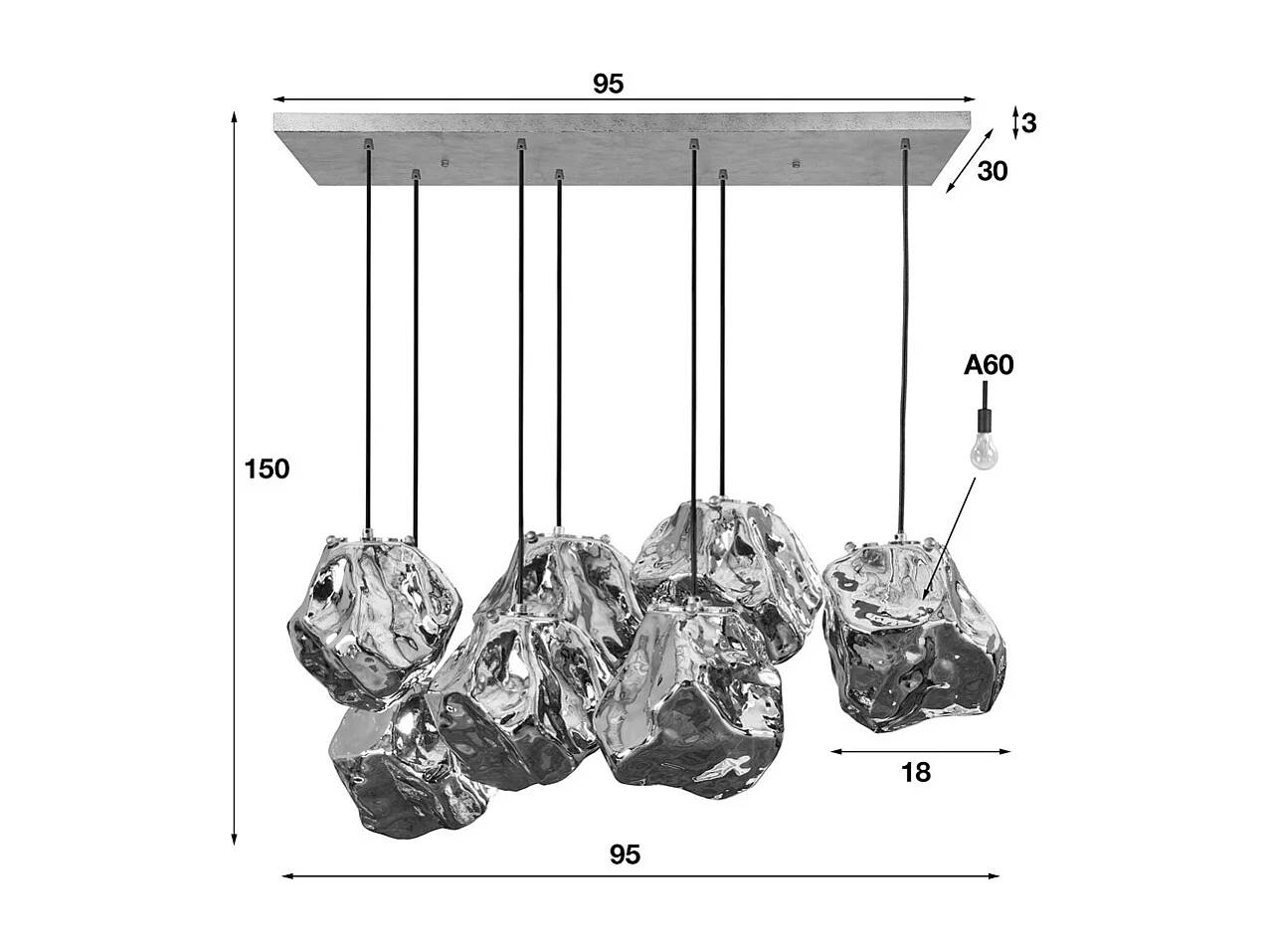 Hängelampe - Silber Glas - EDESSA