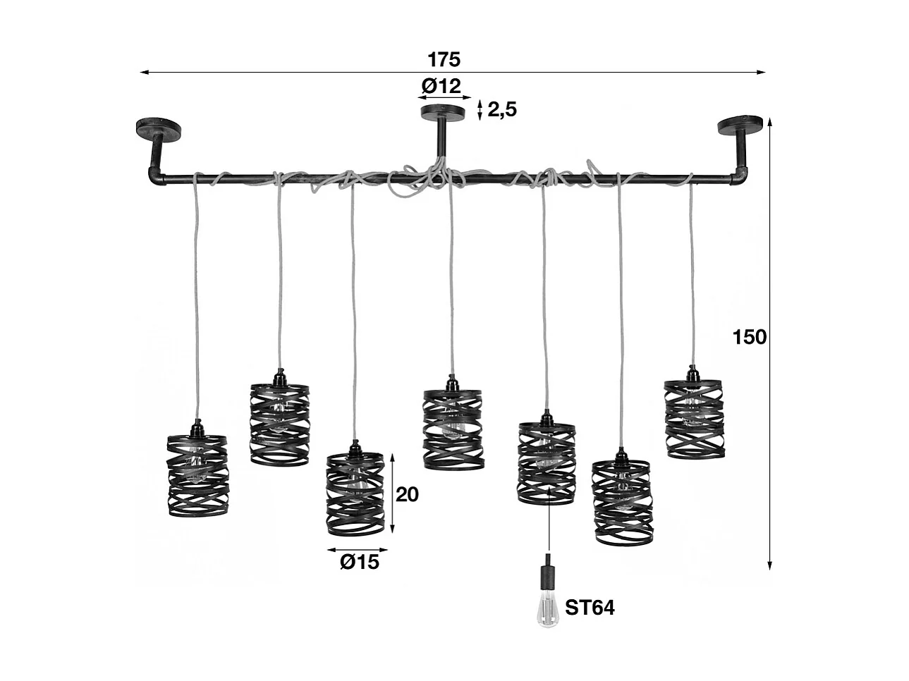 Hängelampe - Schwarz Metall - ALMAS
