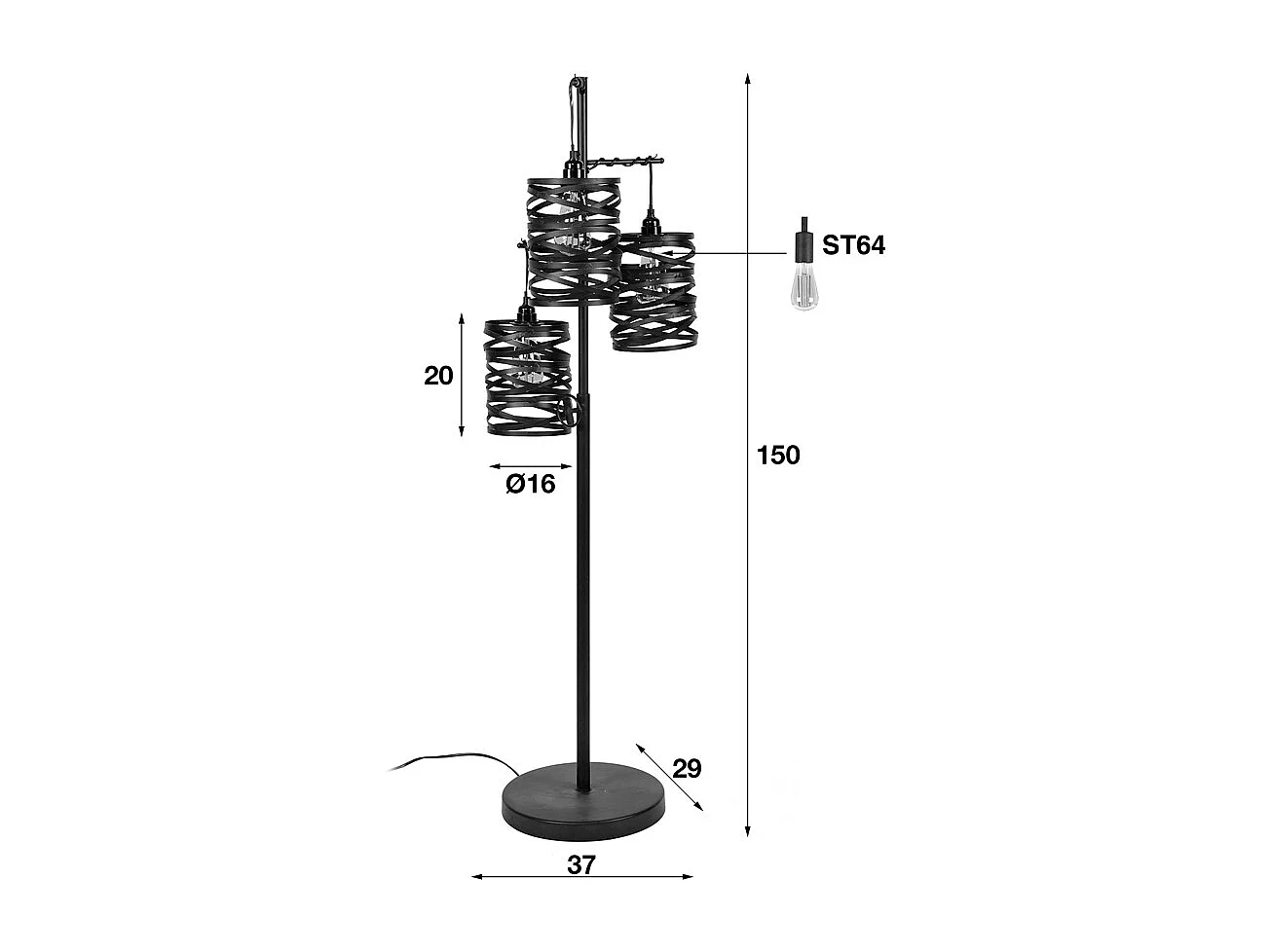 Lampadaire - Noir métal - ALMAS